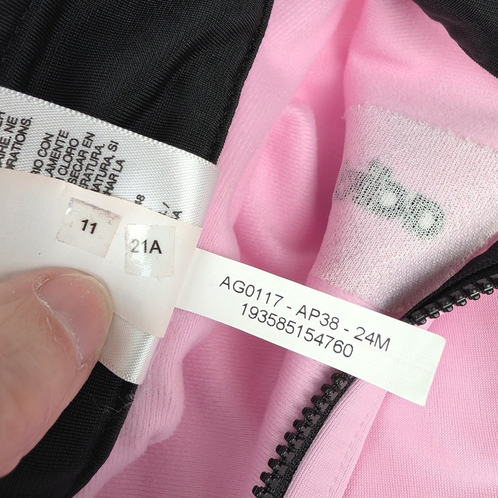 Adidas Kids Pink Black Full Zip Track Jacket 24M Three Stripe Sporty Jacket - Picture 11 of 14